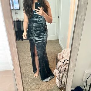 Grey/blue velvet long dress